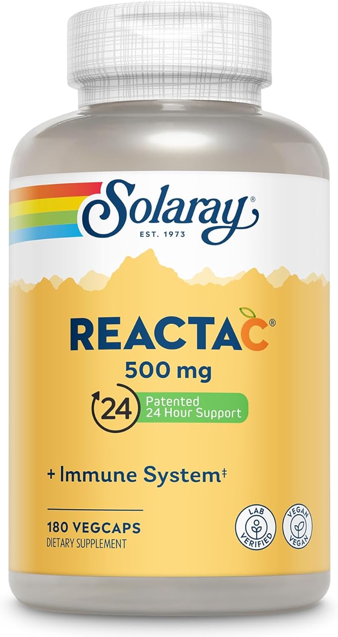SOLARAY ReactaC Vitamin C 500mg - Patented 24-Hour Immune Support Supplement - Vitamin C with Bioflavonoids and Rutin - Antioxidant and Immune Defense - Vegan, 60-Day Guarantee - 180 Servings