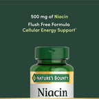 Nature's Bounty Niacin 500mg Flush Free, Cellular Energy Support, Supports Nervous System Health, 120 Capsules (Pack of 3)
