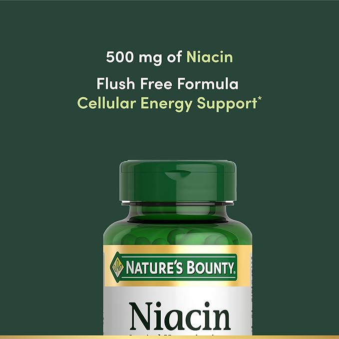 Nature's Bounty Niacin 500mg Flush Free, Cellular Energy Support, Supports Nervous System Health, 120 Capsules (Pack of 3)