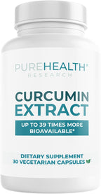 PUREHEALTH RESEARCH Curcumin Extract - High Absorption Turmeric Supplement for Immune, Joint & Muscle Support - for Heart & Brain Health - Powered by Curcugen x39 Bioavailable - 30 Capsules