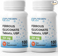 Puregen Labs Ferrous Gluconate 324 mg [High Potency] Iron Supplement, Gentle on Stomach | 2 Pack - 200 Tablets Total