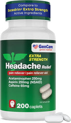 GenCare - Headache Relief Acetaminophen with Aspirin (NSAID) & Caffeine (200 Caplets) Value Pack | Head Pain, Muscle Aches, Back Pain & Body | Generic Excedren Extra Strength