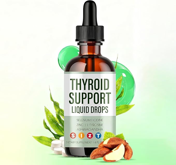 Thyroid Support Liquid Drops – Iodine Drops with Selenium, Zinc, L-Tyrosine & Ashwagandha – Supports Metabolism, Energy & Hormonal Balance for Women & Men