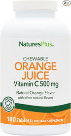 NaturesPlus Orange Juice - 180 Chewable Tablets, 2 Pack - 500 mg Vitamin C - High-Potency Immune Support Supplement, Antioxidant - Gentle on Stomach - Vegan, Gluten Free - 360 Servings