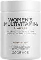 Codeage Women’s Multivitamin Platinum - Vitamins A D3 K1 K2 B12 & Minerals, CoQ10, Skin, Hair & Nails Complex, Collagen, Botanicals, Probiotics, Fermented Greens, Lutein, Astaxanthin - 90 Capsules