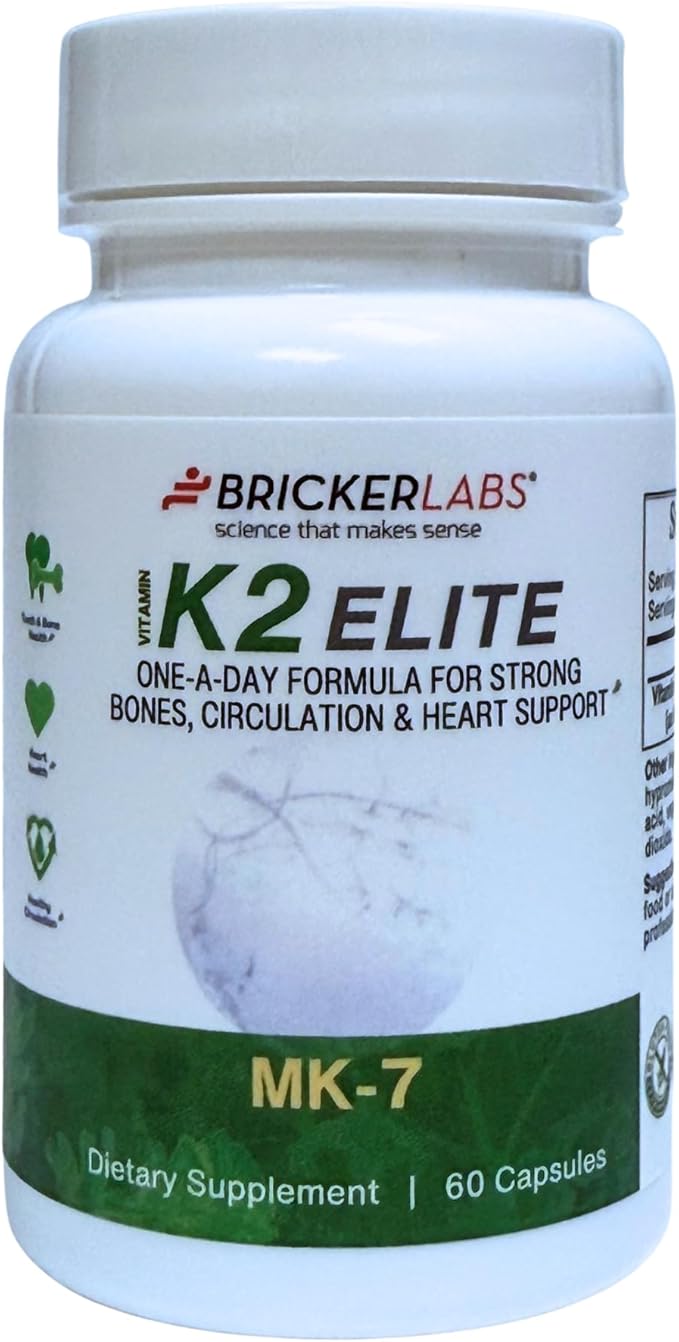 Bricker Labs K2 Elite Vitamin K2 MK-7 Supplement 160mcg, Supports Bone & Heart Health, Calcium Absorption & Circulation – Non-GMO – 60 Capsules