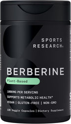 Sports Research Berberine - Herbal Ayurvedic Metabolic Health Support - 1000mg - 120 Capsules - Vegan Certified, Gluten-Free, Non-GMO