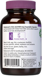 Bluebonnet Nutrition Folic Acid 800mcg, Healthy Neurological Development*, Soy-Free, Gluten-Free, Non-GMO, Kosher Certified, Dairy-Free, Vegan, 90 Vegetable Capsules