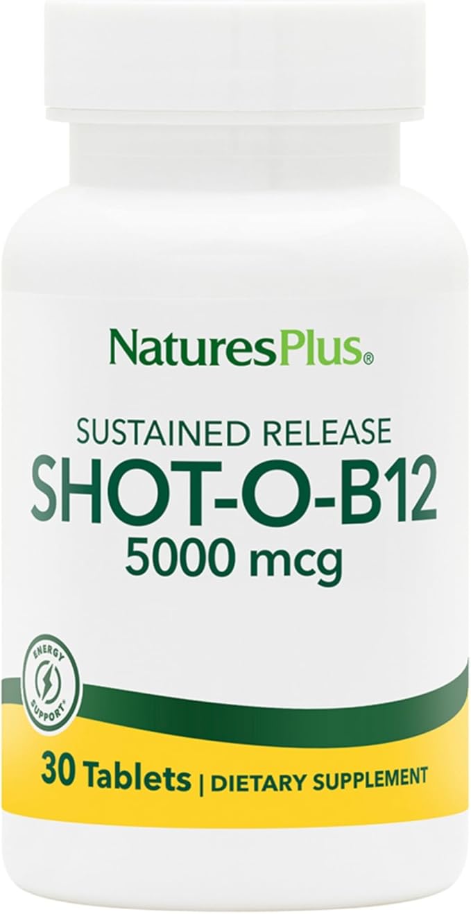 NaturesPlus Shot-O-B12 5000 mcg - 30 Sustained Release Tablets - Supports Energy Production - Vegetarian, Gluten Free - 30 Servings
