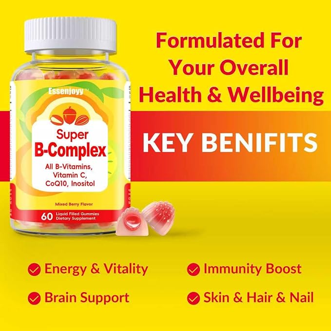 Methylated Vitamin B Complex Gummies for Women & Men- All B Vitamins-Methyl B12,Methylfolate, B1,B2,B5,B6,B7 with Vitamin C, CoQ10 & Inositol | Energy & Brain Support | Vegan, Sugar Free | 60 Count