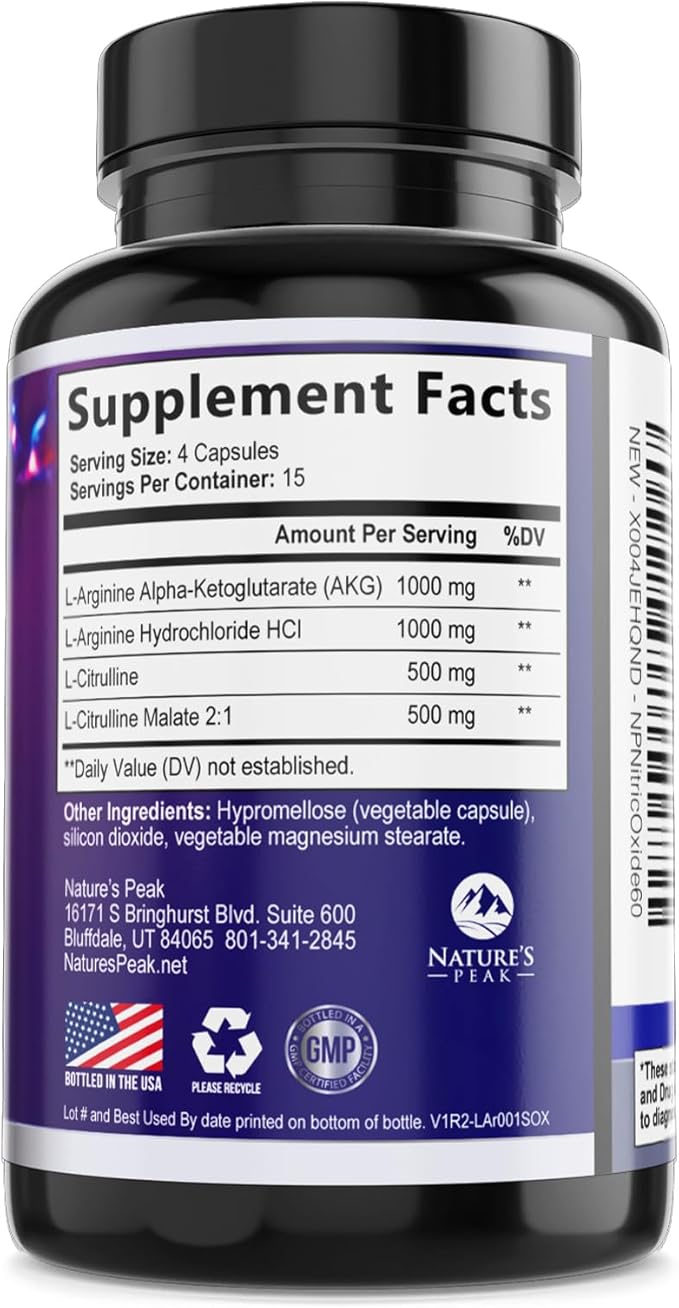 Extra Strength Nitric Oxide Booster - 3X Strength L-Arginine, Citrulline, & Beta Alanine - Premium Nitric Booster Natural Energy, Muscle & Heart Support, Bottled in USA for Men & Women - 60 Capsules