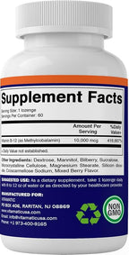 Vitamatic Methyl B12 (Methylcobalamin) 10,000 mcg – 60 Lozenges – Superior Source of Vitamin B12 for Energy & Nerve Health (Pack of 2)
