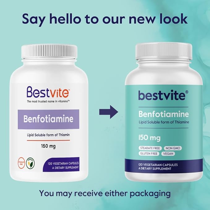 BESTVITE Benfotiamine 150mg (120 Vegetarian Capsules) No Stearates - No Silicon Dioxide - Vegan - Non GMO - Gluten Free