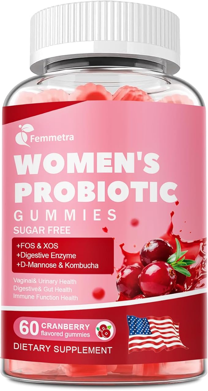 Probiotics for Women 50+, 200 Billion CFU Vaginal Probiotics Gummies with D-Mannose & Cranberry, Sugar-Free Cranberry Flavor for pH Balance, Urinary & Gut Health, 60 Count