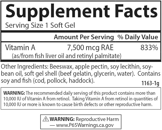Carlson - Vitamin A, 25000 IU (7500 mcg RAE) with Pectin, Vision Health, Helps Night Vision, Skin Health, 300 Softgels