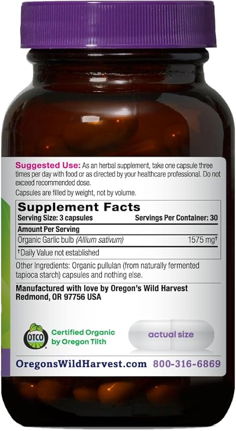 Oregon's Wild Harvest, Certified Organic Garlic Capsules, Non-GMO, 1575 MGS, 90 Count