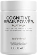 Codeage Cognitive Brainpower Platinum Supplement - Cognizin Citicoline, KSM-66 Ashwagandha, Panax Ginseng, Rhodiola, Phosphatidylserine, Ginkgo, Ubiquinol CoQ10, Liposomal - Non-GMO - 90 Capsules