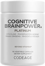 Codeage Cognitive Brainpower Platinum Supplement - Cognizin Citicoline, KSM-66 Ashwagandha, Panax Ginseng, Rhodiola, Phosphatidylserine, Ginkgo, Ubiquinol CoQ10, Liposomal - Non-GMO - 90 Capsules