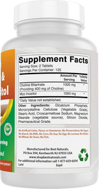 Best Naturals Choline Inositol (Myo Inositol) 2000 mg Per Serving 250 Tablets - Non-GMO, Gluten Free, Made in the USA