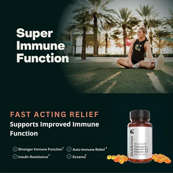 Gut & Heart Health + Immune Support | 1 Month Supply | 30 Soft Gel Capsules | Pure Butyrate 350mg & Vitamin D3 2000IUs & Vitamin K2 120mcg | Heart Health | Gastrointestinal Support
