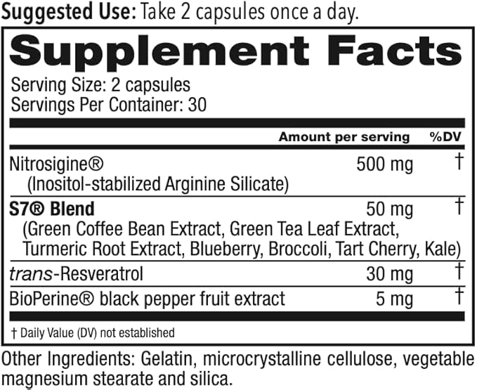 Juvenon BloodFlow-7 Nitric Oxide Supplements for Men & Women - Natural Nitric Oxide Booster with Nitrosigine® + S7® - Blood Flow & Circulation Support (1-Pack)