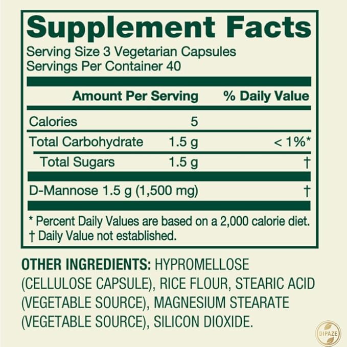 Spring Valley D-Mannose 500 mg Dietary Supplement, 120 Vegetarian Capsules + Dipaze Gift (Container)