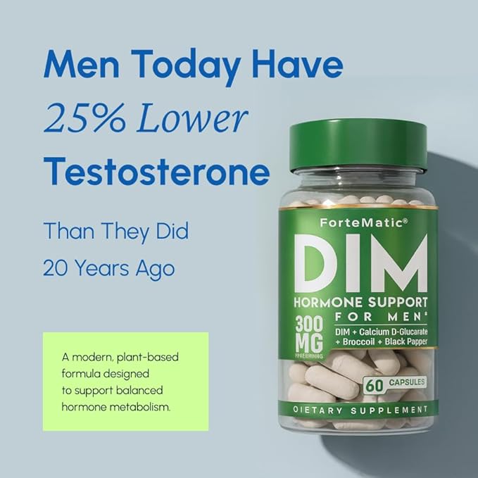 DIM Supplement for Men 300mg | Hormone Support & Balance Formula | Extra Strength Men's Fitness & Vitality Booster with Diindolylmethane, CDG & Sulforaphane | Gluten-Free | 60 Capsules