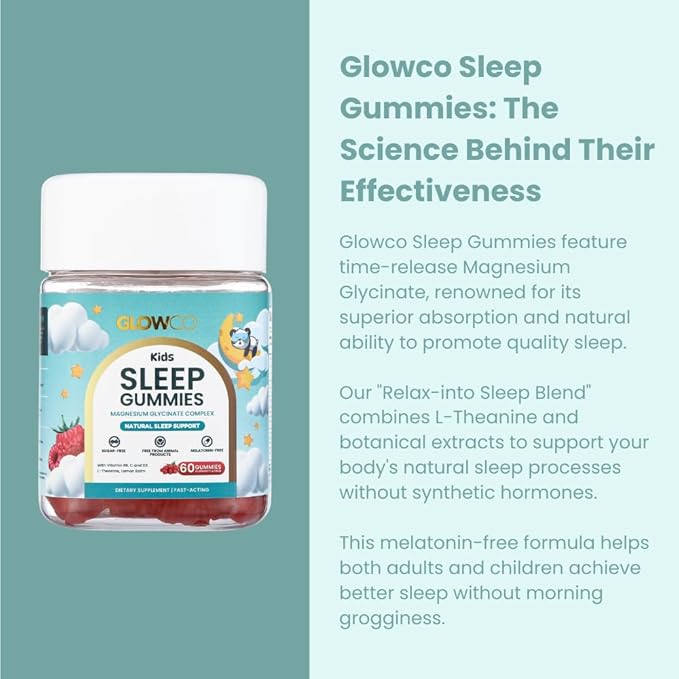 GLOWCO Magnesium Glycinate Sleep Gummies for Kids 4+ – Melatonin Free, Gentle Calm Magnesium Gummies, Sugar Free, Vegan (Pack of 1)