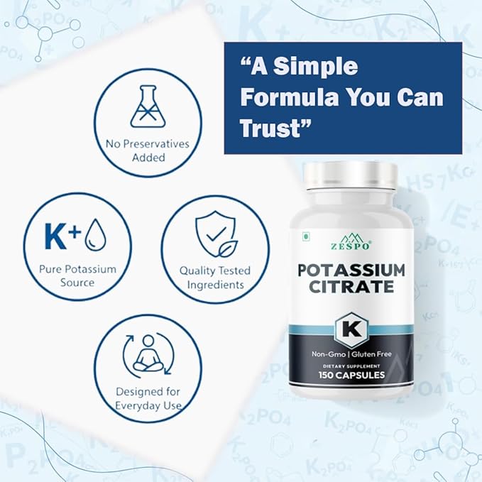 Potassium Citrate 800mg – 150 Veg Capsules | Provides 306mg Elemental Potassium per Serving | Supports Electrolyte Balance & Daily Wellness | Non-GMO, Gluten-Free Mineral Supplement