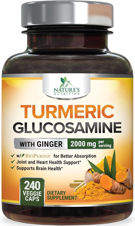 Turmeric Curcumin Supplement - 95% Curcuminoids with Glucosamine, Ginger & MSM, BioPerine Black Pepper Extract for Best Absorption, Natural Vegan Joint Support, Non-GMO, Bottled in USA - 240 Capsules