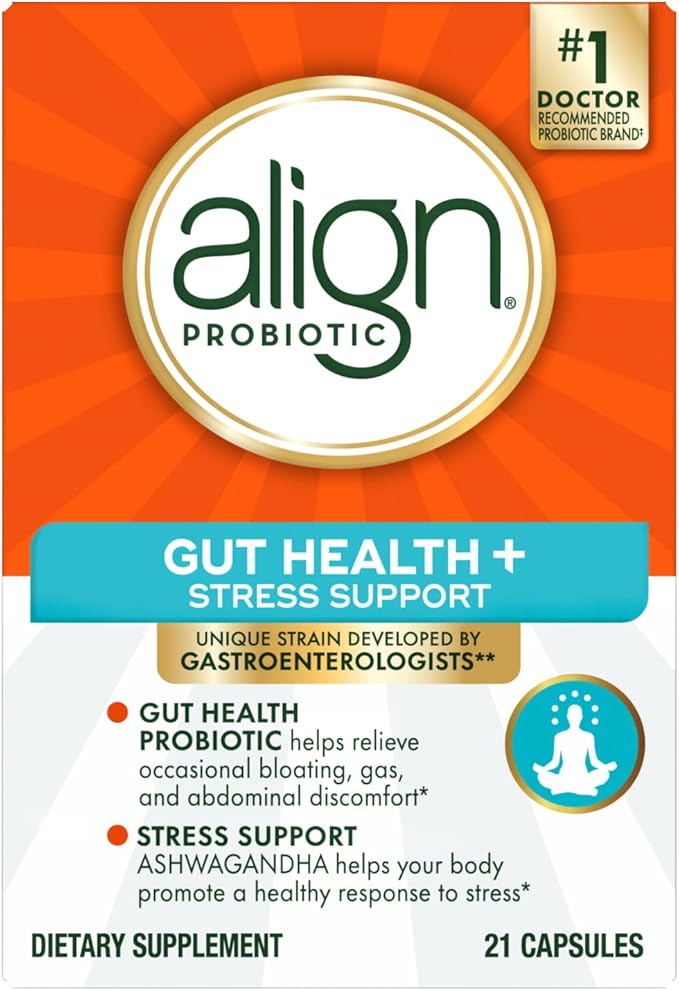 Align Probiotic, Gut Health + Stress Support, with Probiotics for Digestive Health and Ashwagandha to Help Calm Mind and Body*, #1 Doctor Recommended Brand‡, 21 Capsules