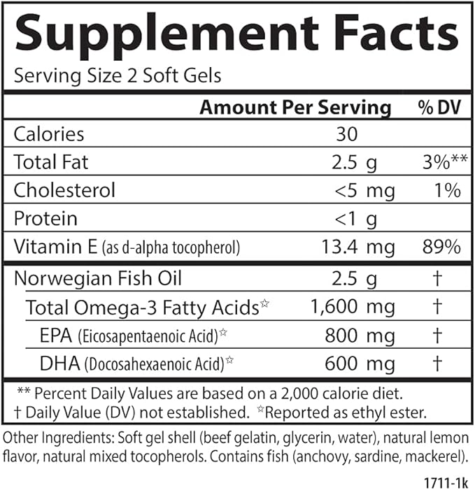 Carlson Elite Omega-3 Gems, 1600mg Omega-3s with EPA & DHA, Wild-Caught Norwegian Fish Oil, Lemon Flavor, 90 Softgels