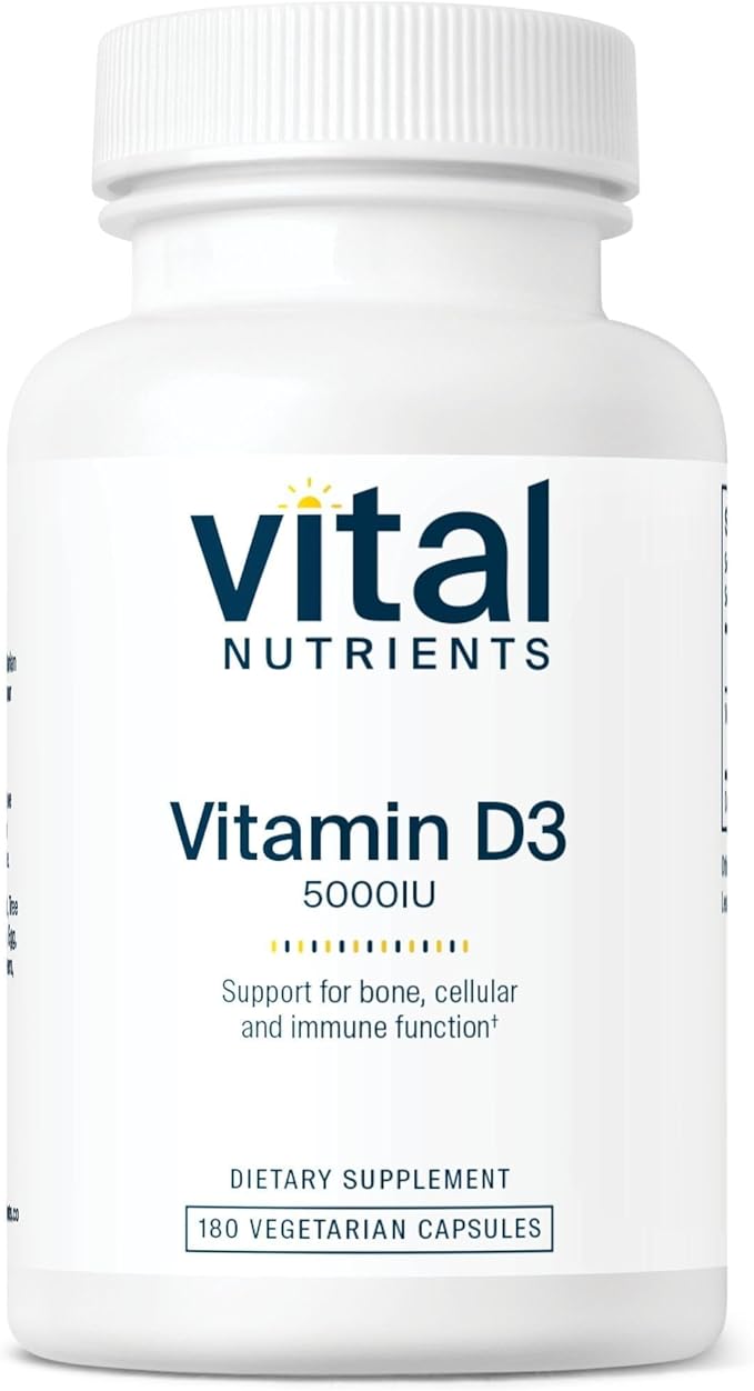 Vital Nutrients Vitamin D 5000 IU - Vitamin D3 Supplement - Healthy Bones, Teeth, Muscles*- Cellular & Immune Function - Calcium Absorption - Gluten, Dairy and Soy Free - 180 Capsules