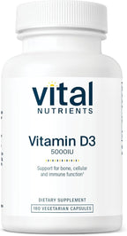 Vital Nutrients Vitamin D 5000 IU - Vitamin D3 Supplement - Healthy Bones, Teeth, Muscles*- Cellular & Immune Function - Calcium Absorption - Gluten, Dairy and Soy Free - 180 Capsules