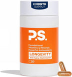 PS Longevity Supplement – Anti-Aging Multivitamin for Men & Women – Premium Methylated B Vitamins, CoQ10, NR, Urolithin A & Natural Antioxidants – Cellular Health, Energy & Memory – 2 Month Supply