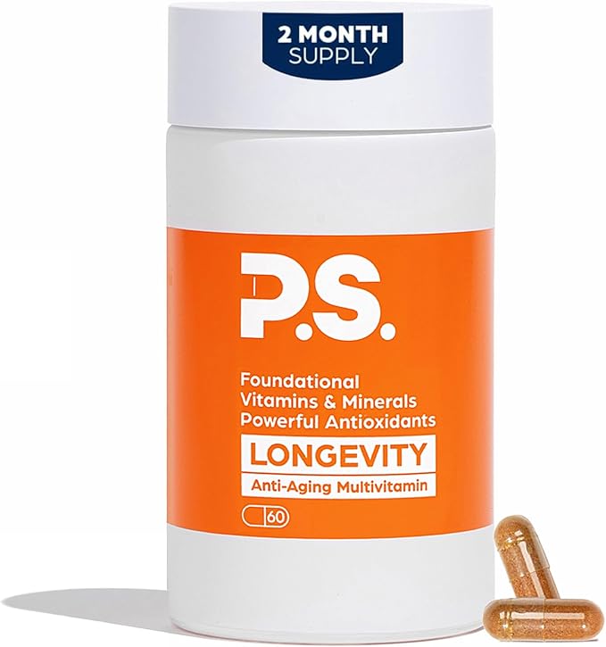 PS Longevity Supplement – Anti-Aging Multivitamin for Men & Women – Premium Methylated B Vitamins, CoQ10, NR, Urolithin A & Natural Antioxidants – Cellular Health, Energy & Memory – 2 Month Supply