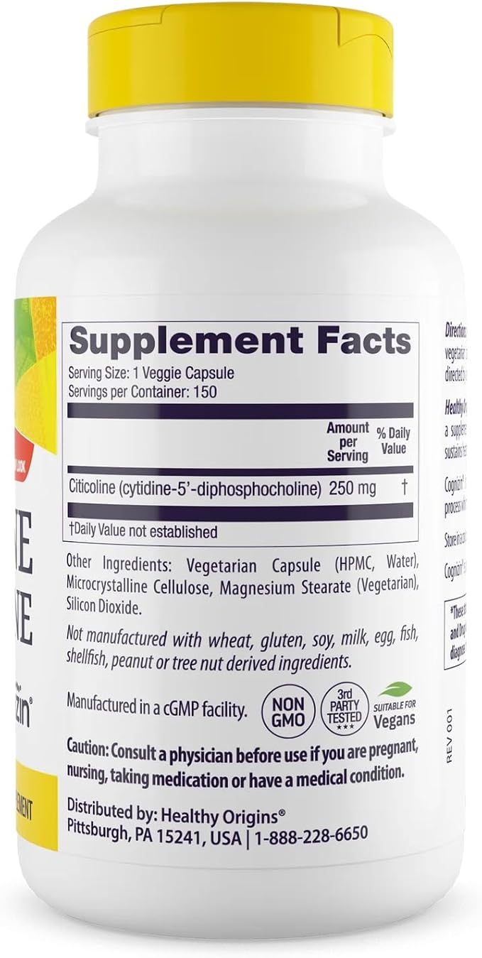 Healthy Origins Cognizin (Citicoline), 250 mg - Brain Supplement for Memory with Citicoline CDP Choline - Non-GMO, Vegan & Gluten-Free Supplement - 150 Veggie Capsules
