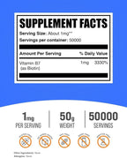 BulkSupplements.com Pure Biotin Powder - as Vitamin B7, Biotin Vitamins for Hair, Skin and Nails - Gluten Free, 1mg per Serving, 50g (1.8 oz) (Pack of 1)