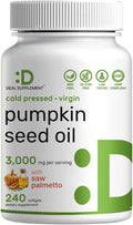 Pumpkin Seed Oil 3,000mg with Saw Palmetto, 240 Softgels – Cold Pressed Extract with Virgin Oil – Supports Prostate Health & Normal Urinary Frequency – DHT Blocker for Hair Growth – Non-GMO