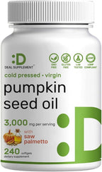 Pumpkin Seed Oil 3,000mg with Saw Palmetto, 240 Softgels – Cold Pressed Extract with Virgin Oil – Supports Prostate Health & Normal Urinary Frequency – DHT Blocker for Hair Growth – Non-GMO