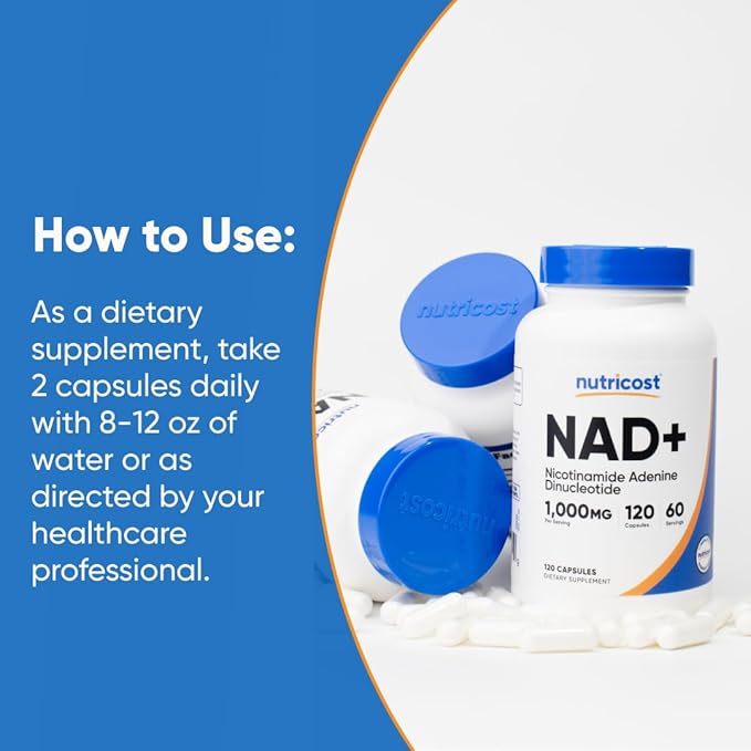 Nutricost NAD+ Supplement 1,000mg per Serving,120 Capsules (Nicotinamide Adenine Dinucleotide) - 60 Servings, Gluten-Free, Vegan (Pack of 2)