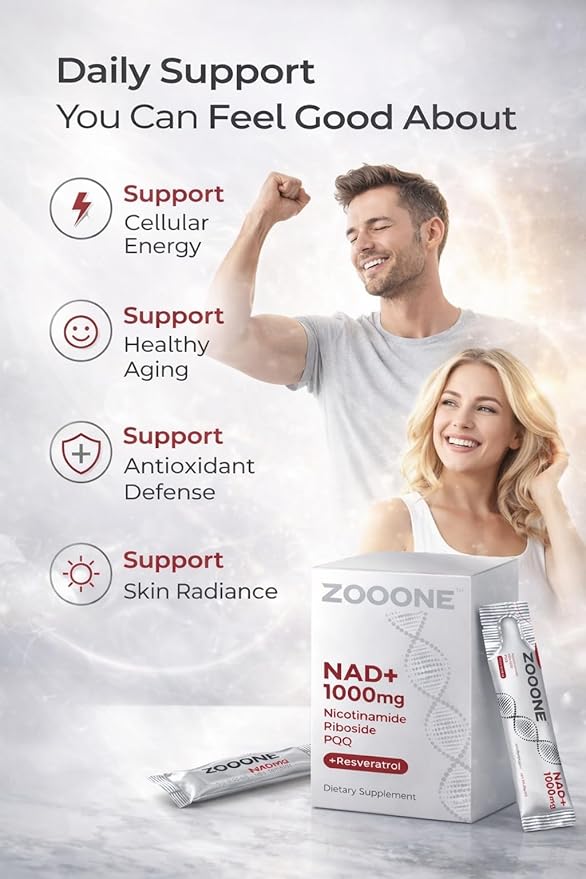 zooone- NAD+ Supplement 30pcs, Premium Nicotinamide Riboside & Resveratrol, DNA Repair & Healthy Aging， Advanced NAD Supplement for Men & Women, Boosts Cellular Energy.