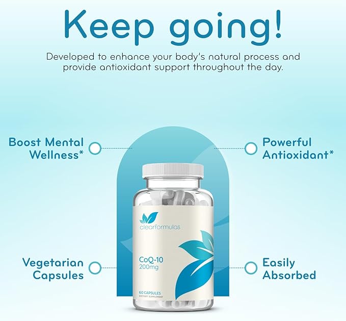 Quick Absorption CoQ10 200mg - Coenzyme Q10 200mg Potent Antioxidant for Heart Energy and Aging Support - High Stability CoQ10 Ubiquinone Capsules - Made in a cGMP US Lab (60 Servings)