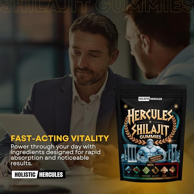 Holistic Hercules Himalayan Gold Shilajit Gummies with Ashwagandha Black Maca Tongkat Ali Panax Ginseng Mucuna | 100% Natural Organic | Vegan Non-GMO Sugar-Free (30)