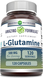 Amazing Formulas L-Glutamine Amino Acid Supplement | 500 Mg | Capsules | Non-GMO | Gluten-Free | Made in USA (1 Pack | 120 Count)