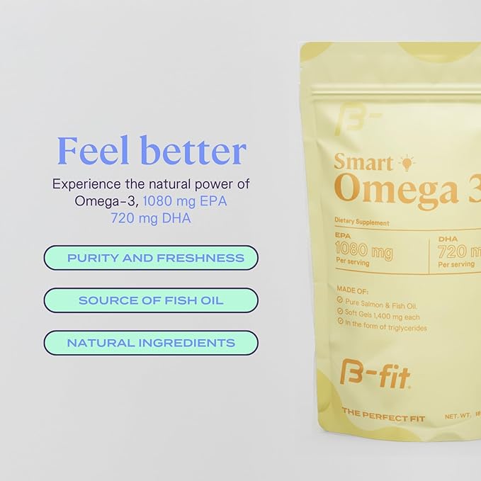 B-FIT Omega 3 Fish Oil - 180 Odorless Softgels from Norwegian Salmon - Heart, Brain & Joint Support- 1800 mg with 1080 mg EPA & 720 mg DHA - 60-Day Supply