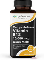 LifeSeasons Essentials Vitamin B12 10,000 mcg Quick Melts – Methylcobalamin B12 for Energy Production & Nervous System Support – Berry Flavor – Fast-Dissolving Tablets – 60 Quick Melts