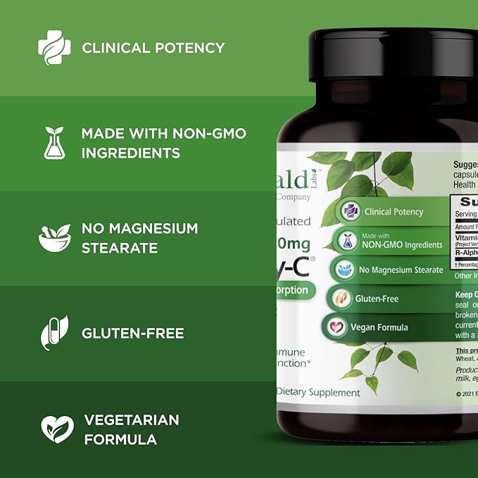 EMERALD LABS PureWay-C - Liver & Immune Support Supplement with R-Alpha Lipoic Acid* - Fast-Absorbing Vitamin C - 90 Vegetable Capsules (45-Day Supply)