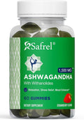 Safrel Ashwagandha Gummies Supplement - 60 Count - Strawberry, KSM-66, Vegan, Plant Based, Non-GMO, Gluten-Free & Gelatin Free
