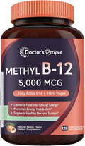 Doctor's Recipes Vitamin B12 Sublingual, Methylcobalamin 5000 mcg 120 Fast Dissolve Tablets, Natural Peach Flavor, Vegan Methyl, Energy Metabolism & Nervous System